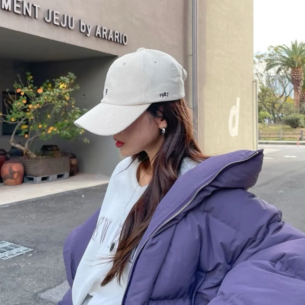 NWOT Korean Brand DEEPNY Corduroy Cap with Embroidered R in Ivory - Picture 2 of 15